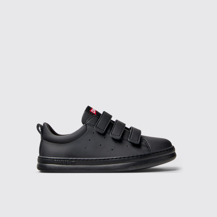 Side view of Runner Black Recycled Leather Kids' Sneakers.