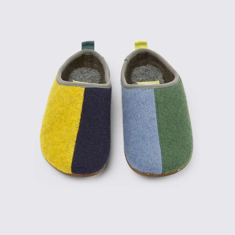 Overhead view of Twins Multicolored wool slippers