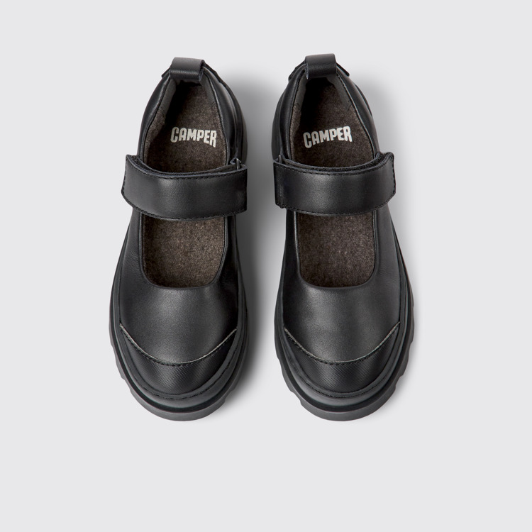 Overhead view of Brutus Black leather Mary Jane shoes for kids