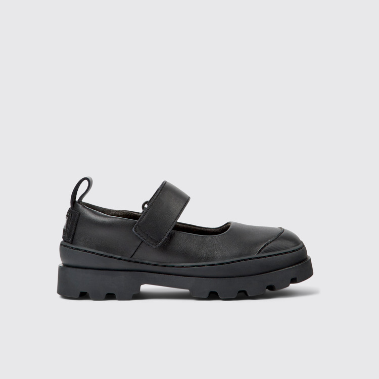 Side view of Brutus Black leather Mary Jane shoes for kids