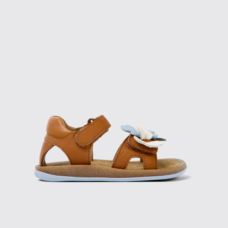 Side view of Twins Brown leather sandals for kids