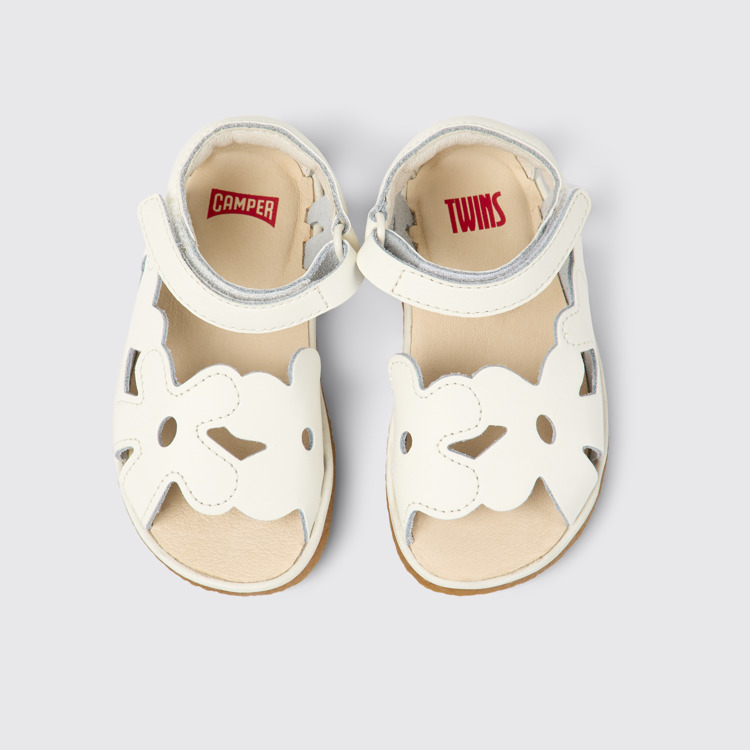 Overhead view of Twins White leather sandals for kids