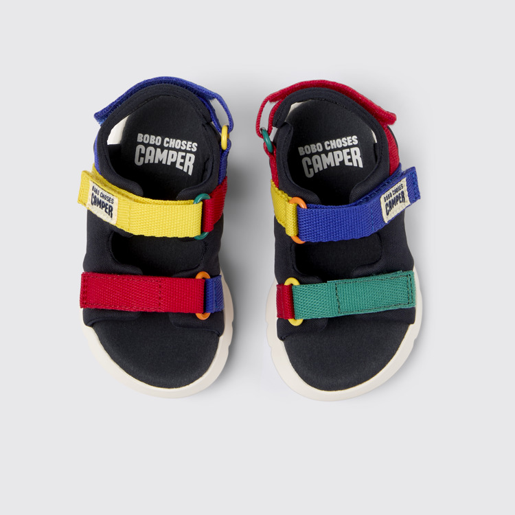 Overhead view of Bobo Choses x Camper Multicolor Textile Sandals for Kids.