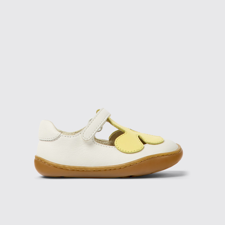 Side view of Twins White and yellow leather shoes for kids