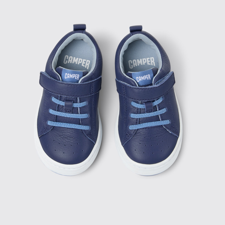 Overhead view of Runner Blue leather sneakers for kids