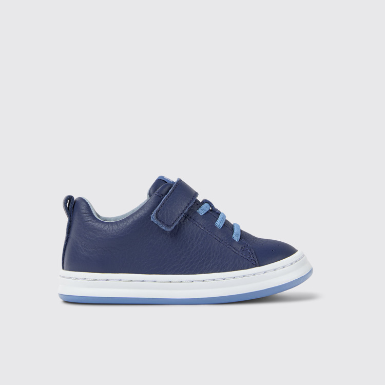 Side view of Runner Blue leather sneakers for kids