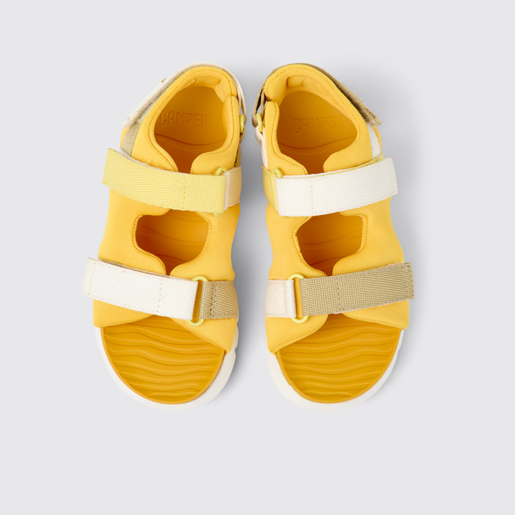 Overhead view of Twins Orange textile sandals for kids