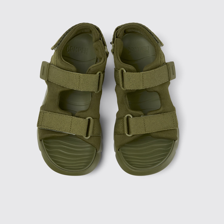 Overhead view of Oruga Green Textile 2-Strap Sandal