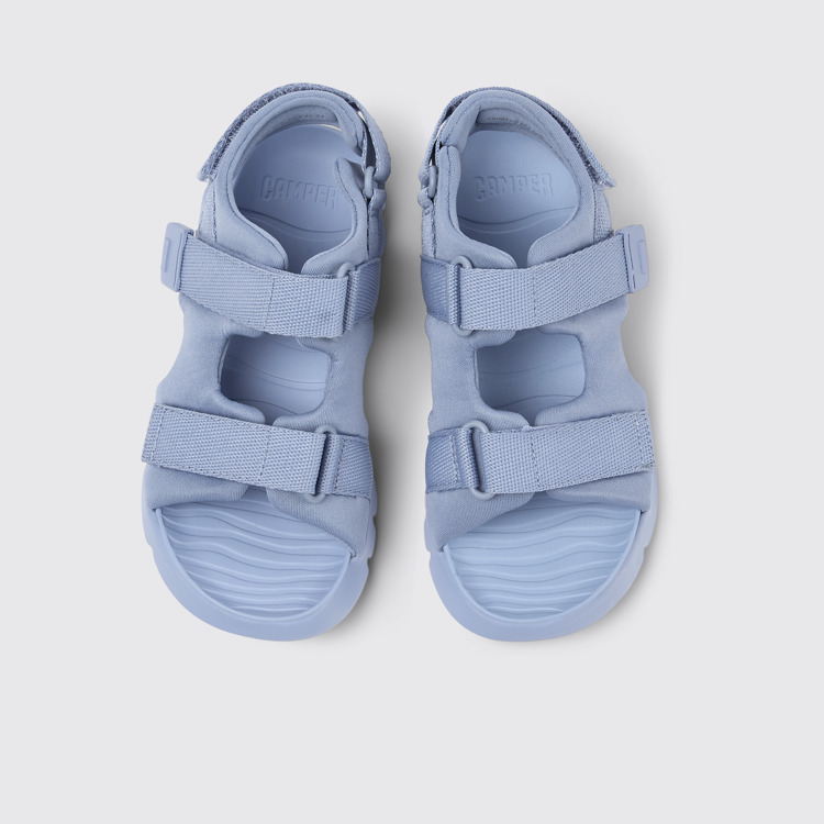 Overhead view of Oruga Blue Textile 2-Strap Sandal