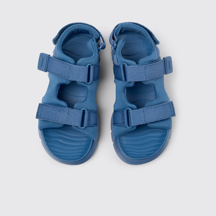 Overhead view of Oruga Blue Textile Sandals for Kids.