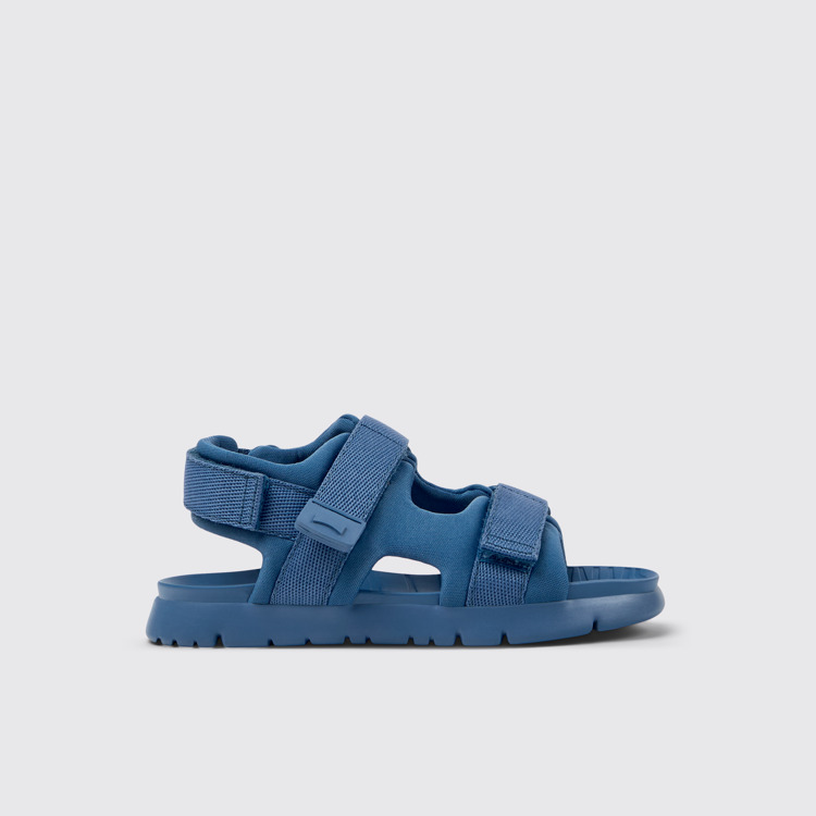 Side view of Oruga Blue Textile Sandals for Kids.