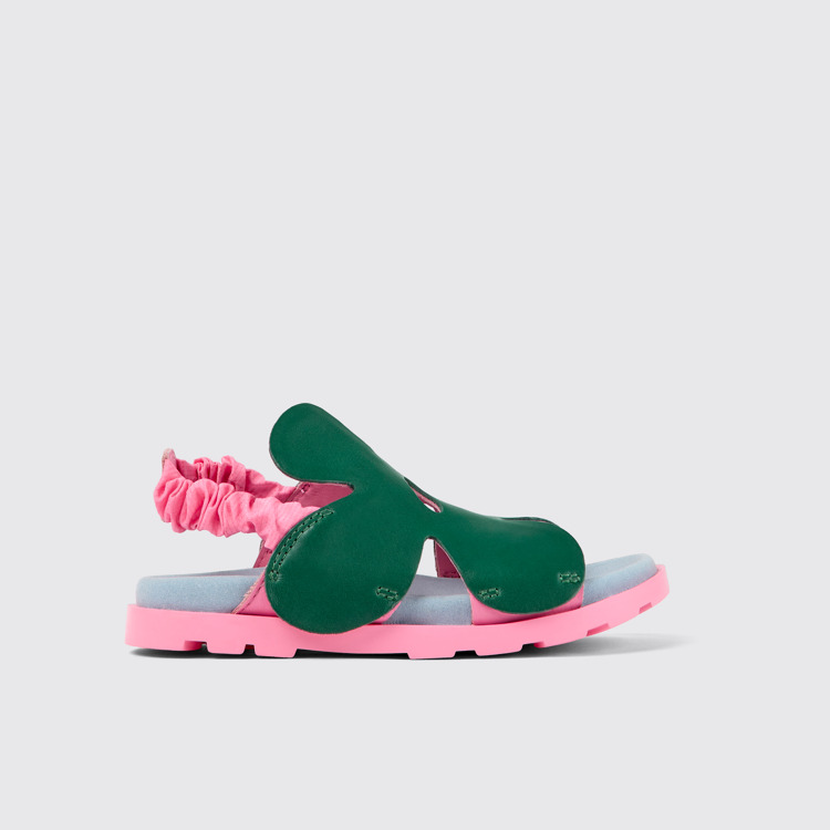 Side view of Brutus Sandal Green and pink leather sandals for kids