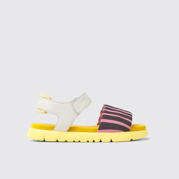 Side view of Oruga Multicolored textile and leather sandals for kids