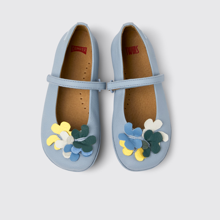 Overhead view of Twins Blue leather ballerinas for kids