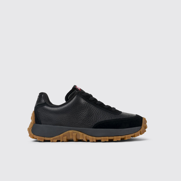 Side view of Drift Trail Black Leather and Nubuck Sneaker for kids