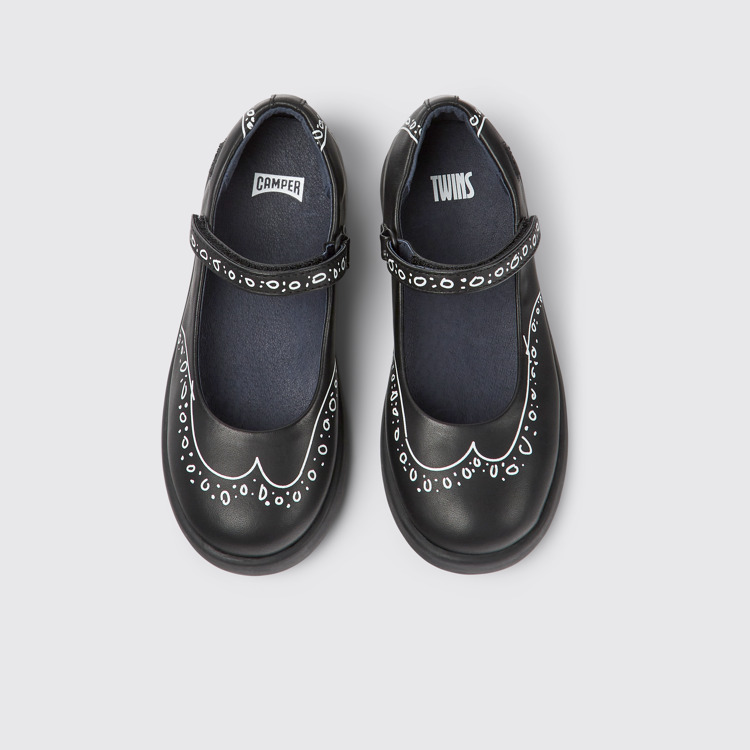 Overhead view of Twins Black leather Mary Jane shoes for kids