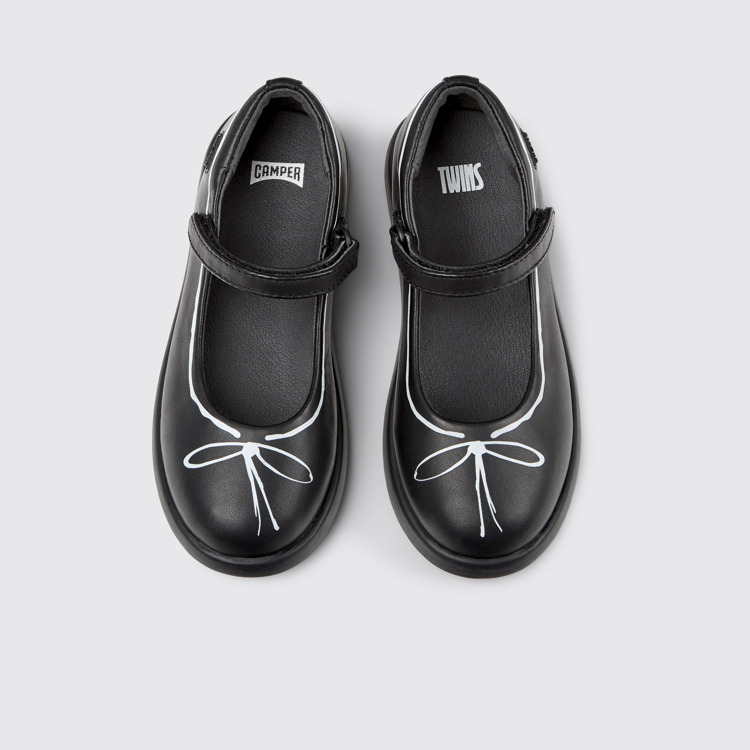 Overhead view of Twins Black leather Mary Jane shoes for kids