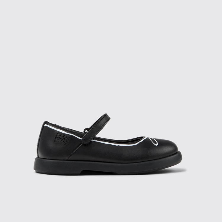 Side view of Twins Black leather Mary Jane shoes for kids