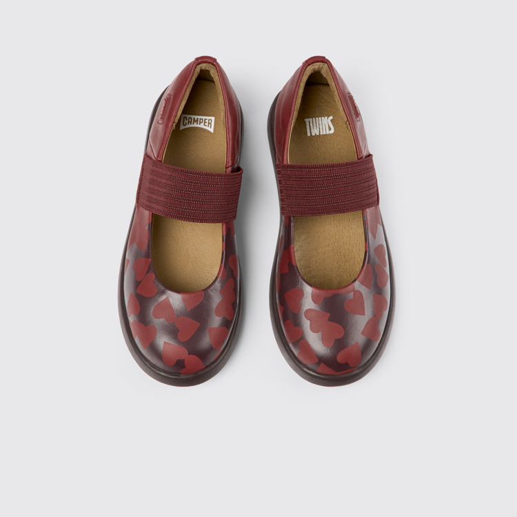 Overhead view of Twins Burgundy leather Mary Jane shoes for kids