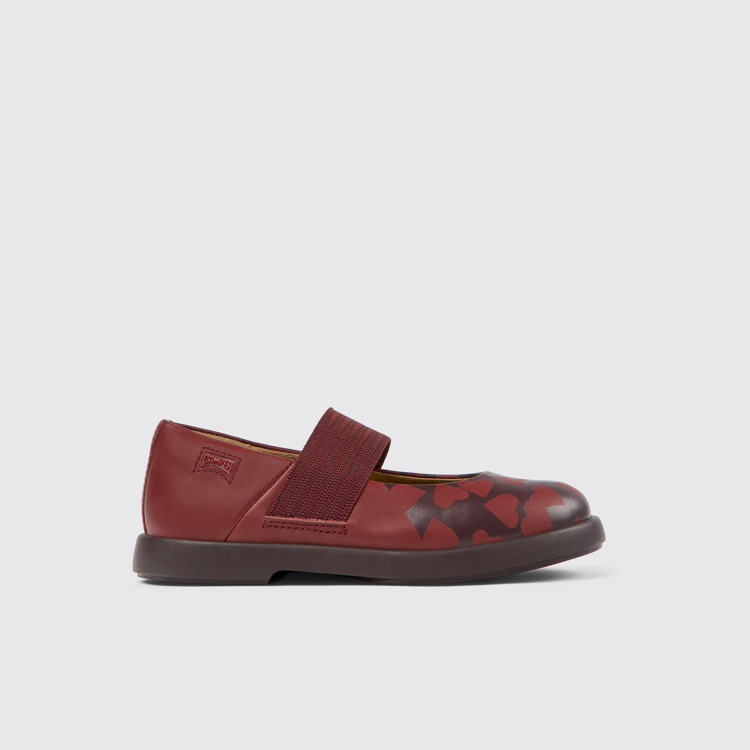 Side view of Twins Burgundy leather Mary Jane shoes for kids