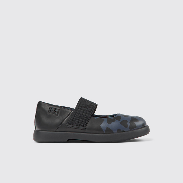 Side view of Twins Black leather Mary Jane shoes for kids