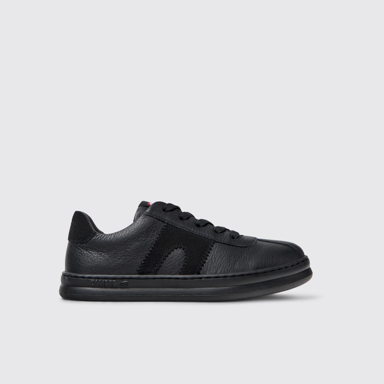 Side view of Runner Black leather and nubuck sneakers for kids