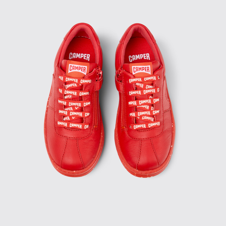 Overhead view of Runner Red Leather Sneakers for Kids.