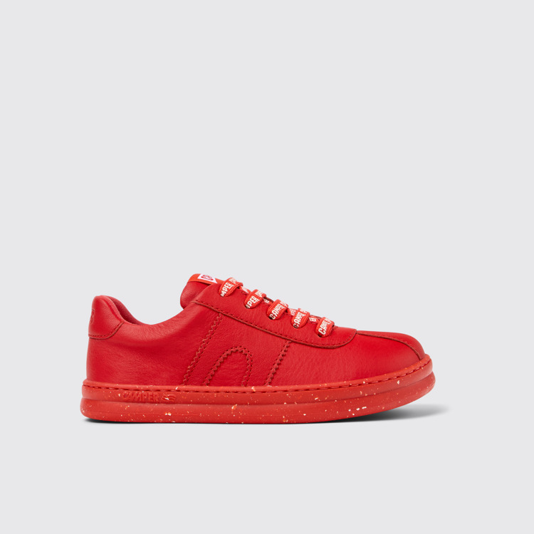 Side view of Runner Red Leather Sneakers for Kids.