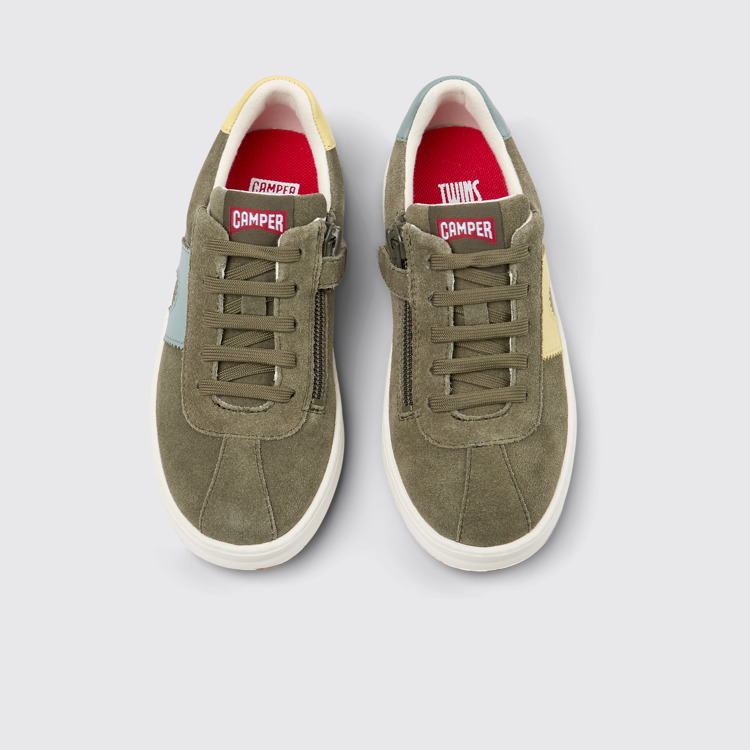 Twins Meerkleurige nubuck en leer kindersneaker.