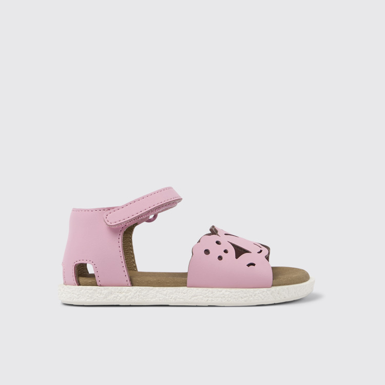 Side view of Twins Pink Leather 2-Strap Sandal