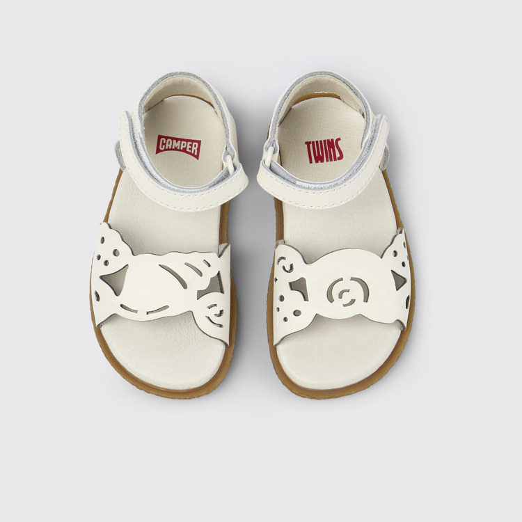 Overhead view of Twins White Leather 2-Strap Sandal