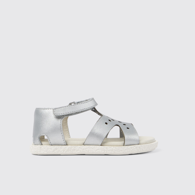 Side view of Twins Gray Leather Sandal