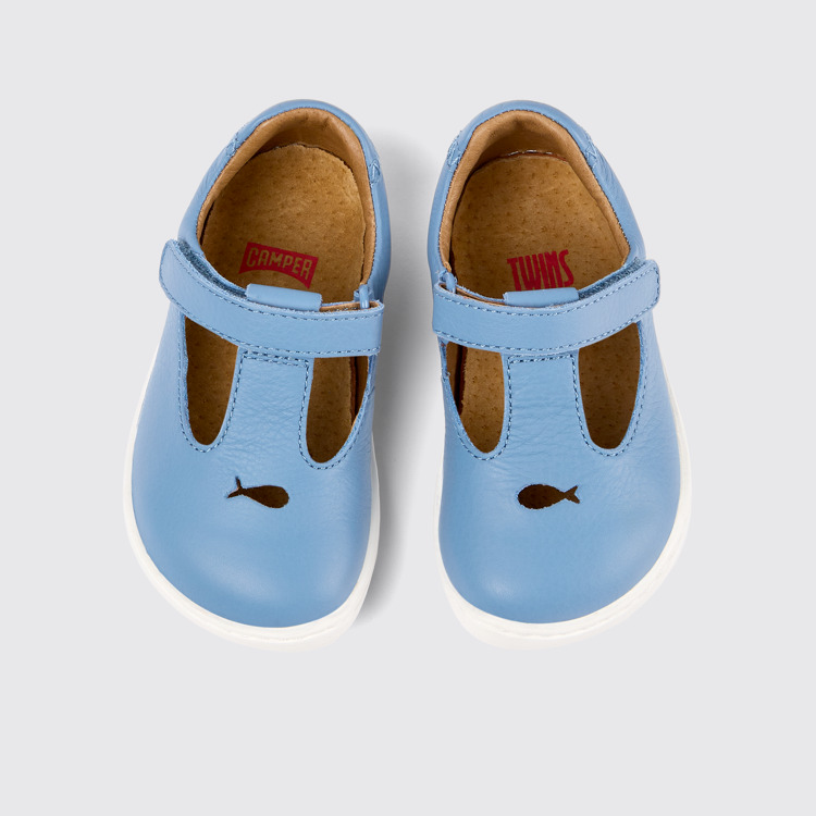 Overhead view of Twins Blue Leather T-Strap Shoe