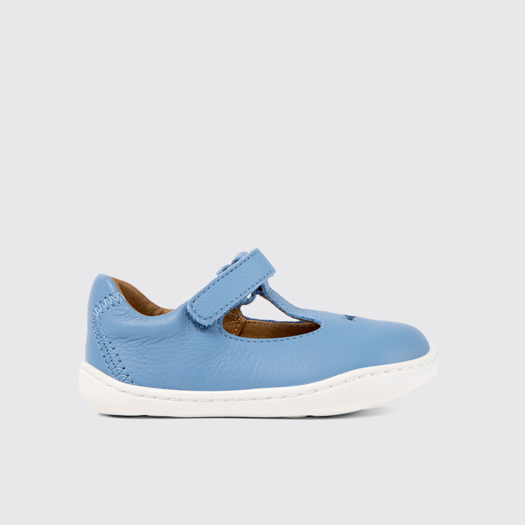 Side view of Twins Blue Leather T-Strap Shoe