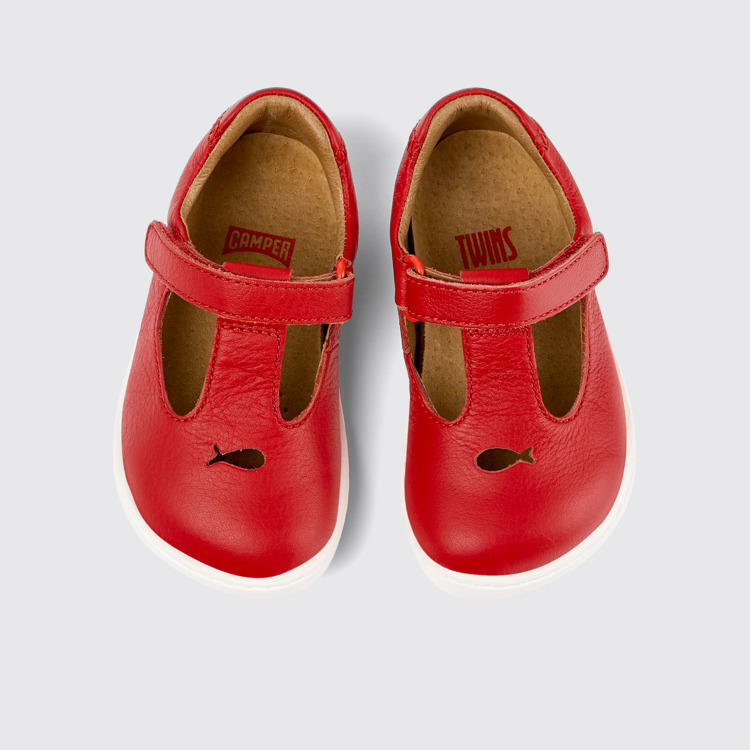 Overhead view of Twins Red Leather T-Strap Shoe