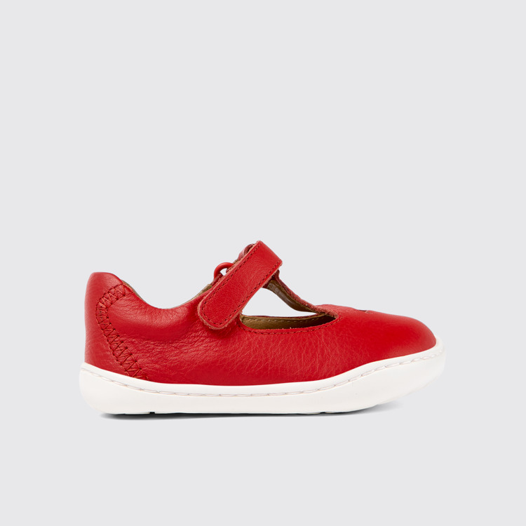 Side view of Twins Red Leather T-Strap Shoe