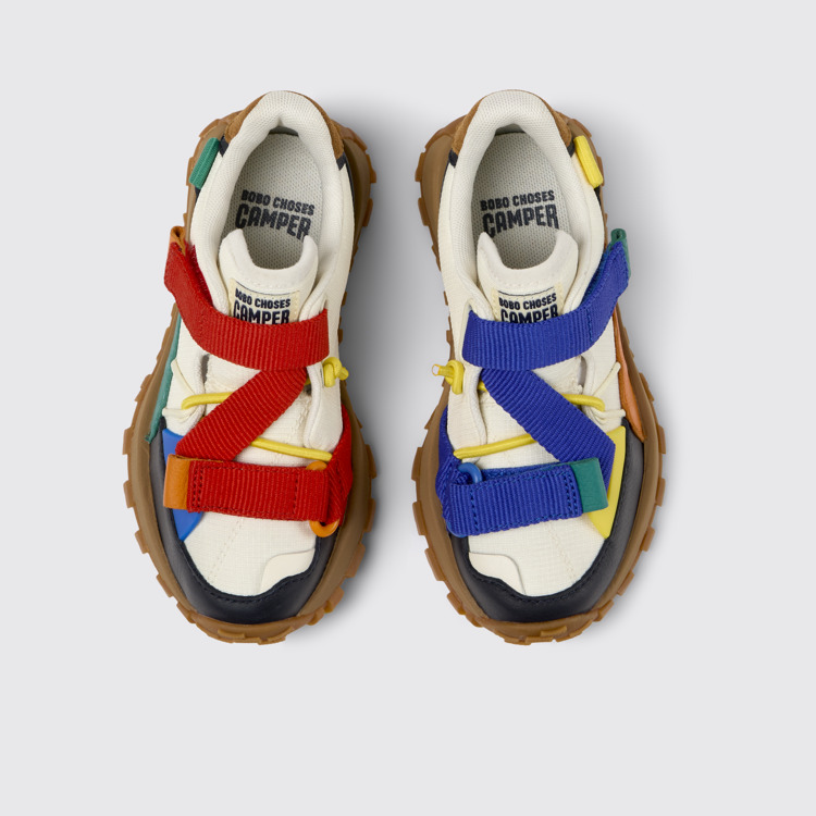 Overhead view of Bobo Choses x Camper Multicolor Textile and Leather Semi-Open Shoes for Kids.