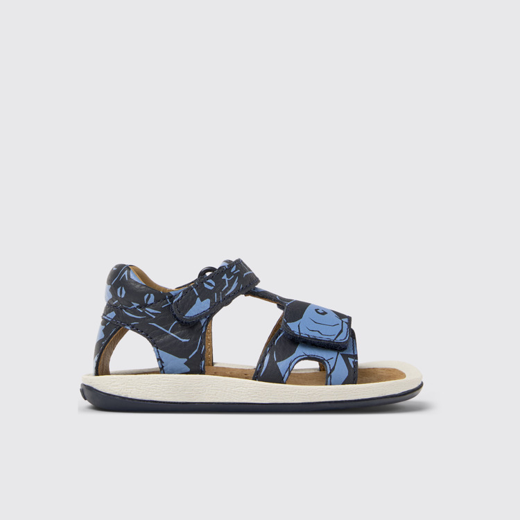 Side view of Twins Blue Leather Sandals for Kids.