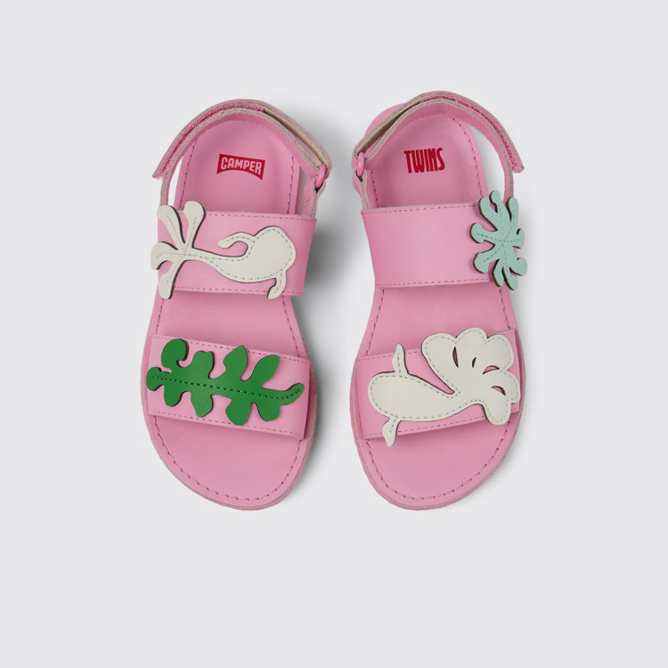 Overhead view of Twins Pink Leather 2-Strap Sandal