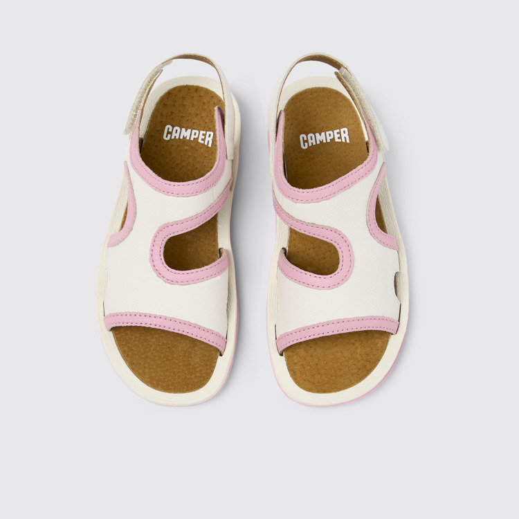 Overhead view of Bicho White Leather 2-Strap Sandal