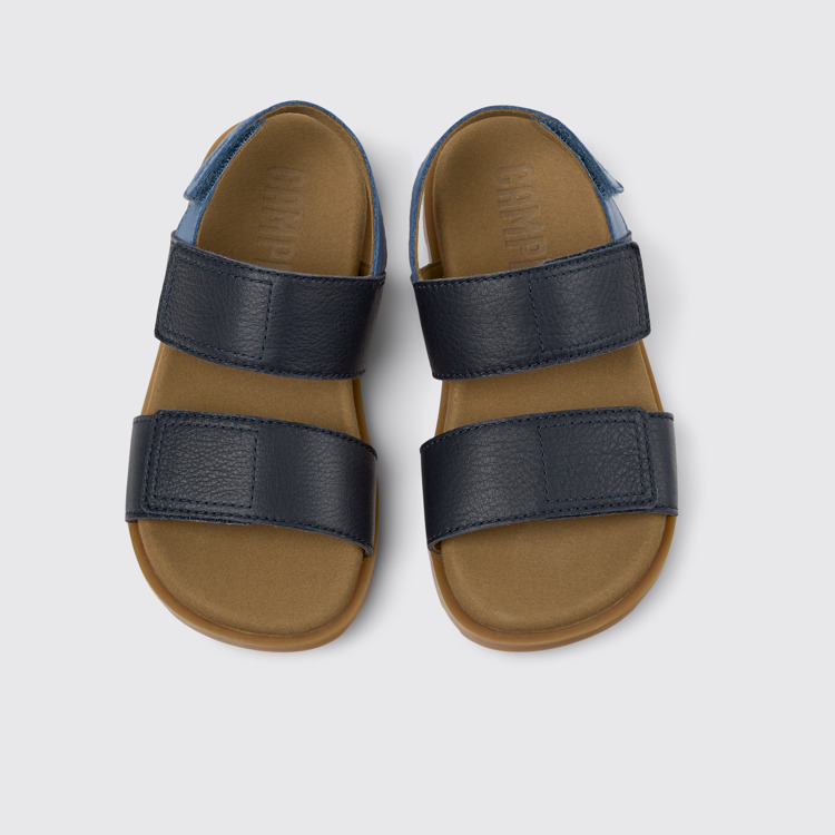 Overhead view of Brutus Sandal Blue Leather Kids' Sandals.