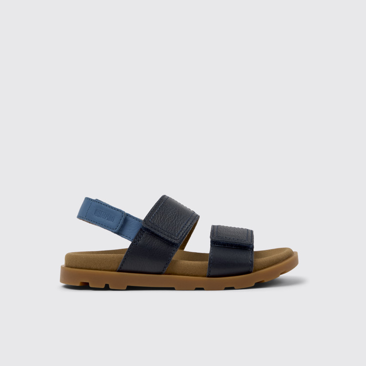 Side view of Brutus Sandal Blue Leather Kids' Sandals.