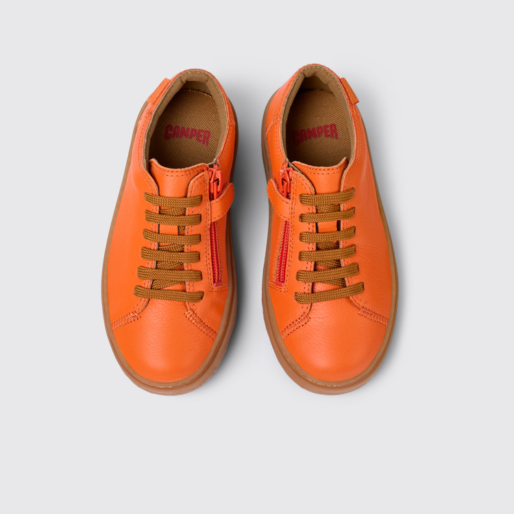 Overhead view of Kiddo Orange leather shoes for kids