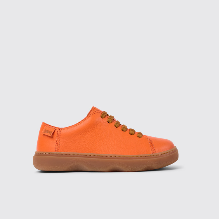 Side view of Kiddo Orange leather shoes for kids