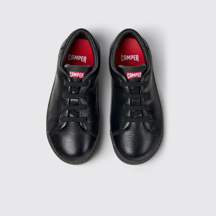 Overhead view of Peu Touring Black leather sneakers for kids