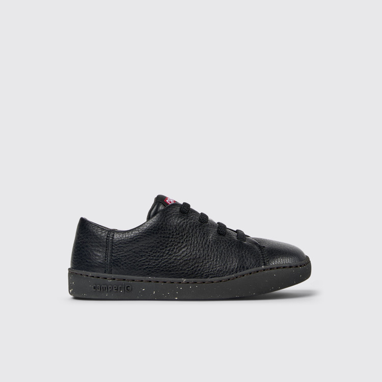 Side view of Peu Touring Black leather sneakers for kids