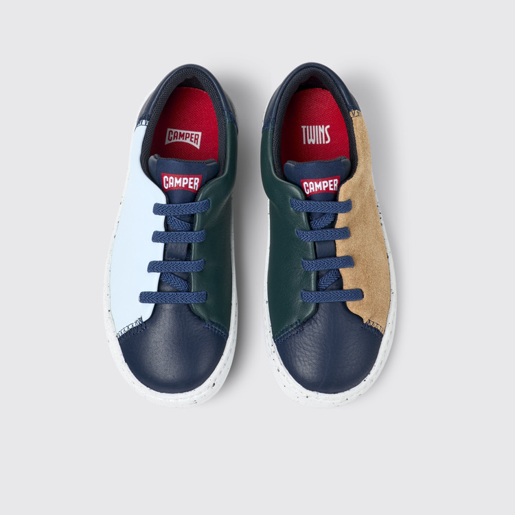 Overhead view of Twins Multicolor leather and nubuck sneakers for kids