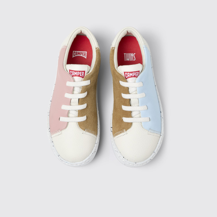 Overhead view of Twins Multicolor leather and nubuck sneakers for kids