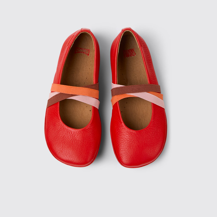 Overhead view of Twins Red leather ballerinas for kids