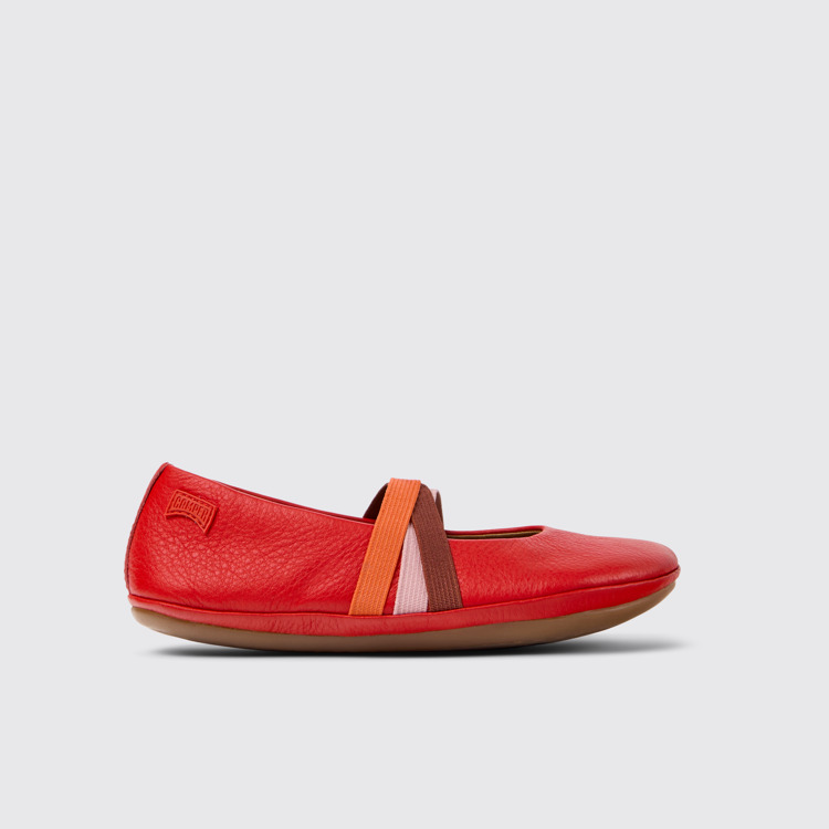 Side view of Twins Red leather ballerinas for kids